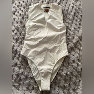 Zara Cream Bodysuit with Tan Buckle Detail